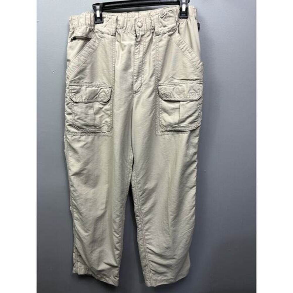 LL Bean Pants Mens Large Regular tan Cargo Lightweight Nylon Stretch Waist Flaw